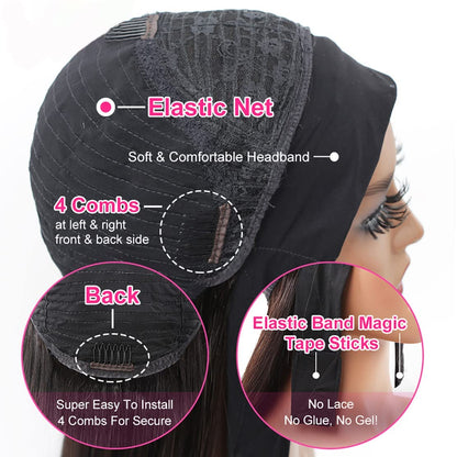 Minice Curly Headband Wig Human Hair None Lace Front Wig Machine Made Wigs Glueless Water Wave Headband Wigs