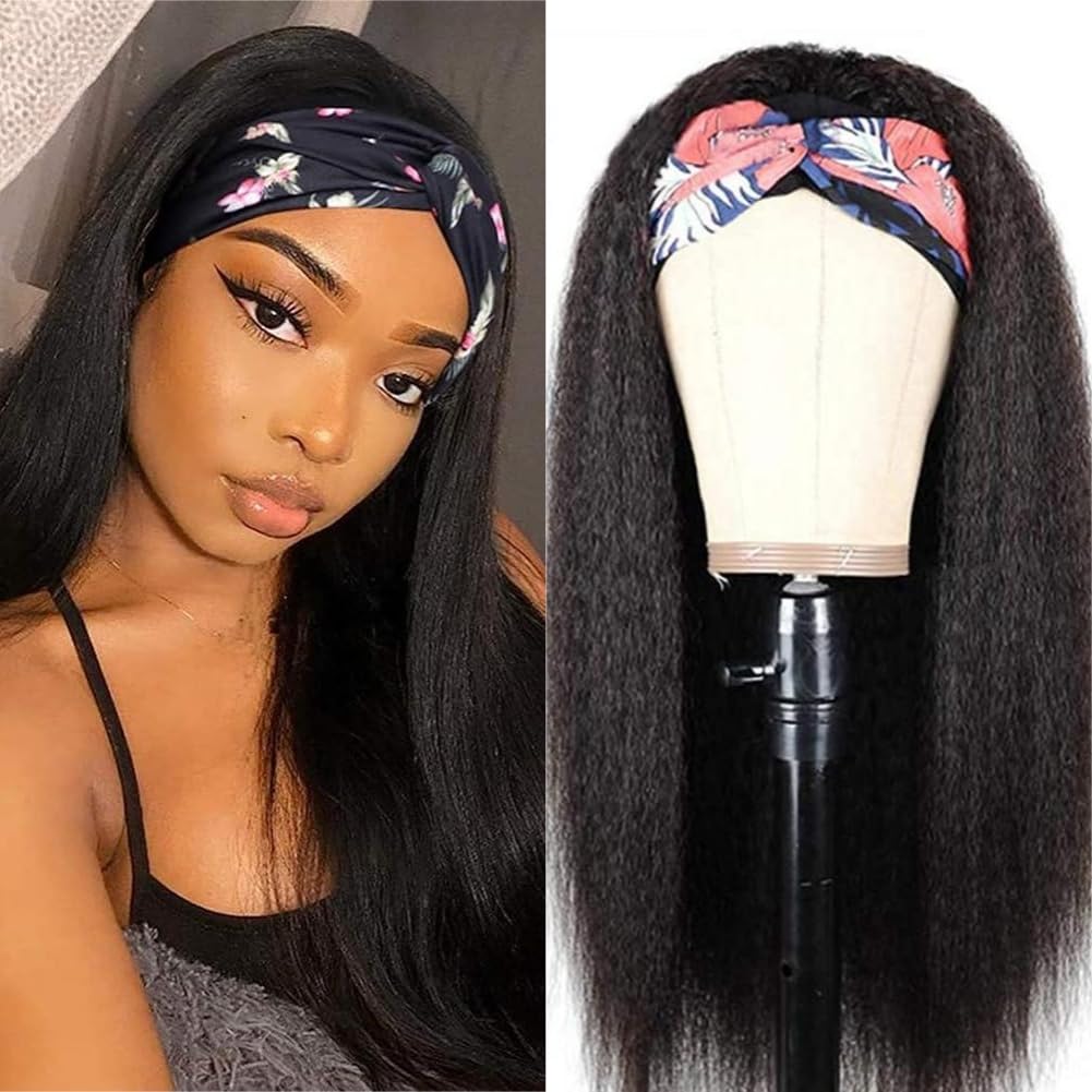 Minice Headband Wig Human Hair Kinky Straight None Lace Wig Glueless Yaki Straight Headband Wigs