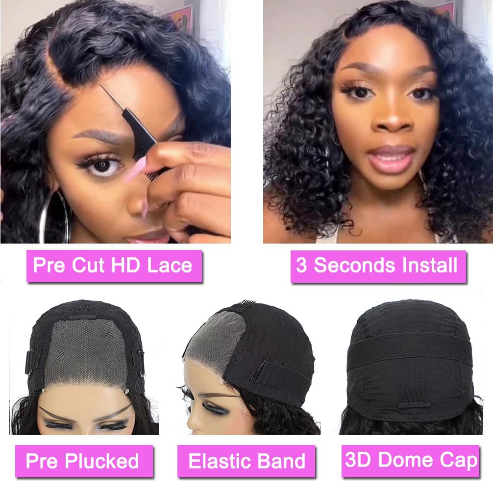 Minice Water Wave Bob wig 6x6 Pre-cut lace Wear and Go Glueless Wigs Human Hair 50% OFF