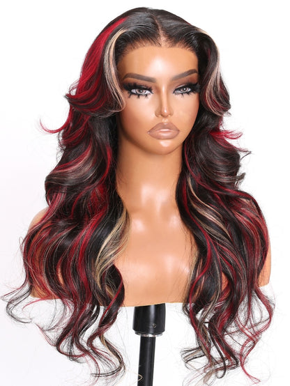 Red Blonde Highlights 13x4 Lace Wigs Human Hair