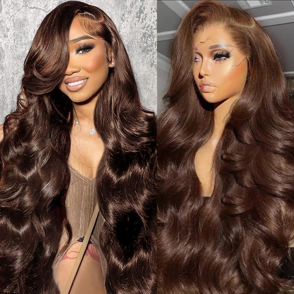 Minice Chocolate Brown Color Body Wave Wig 13x4 HD Lace Front Wig Human Hair