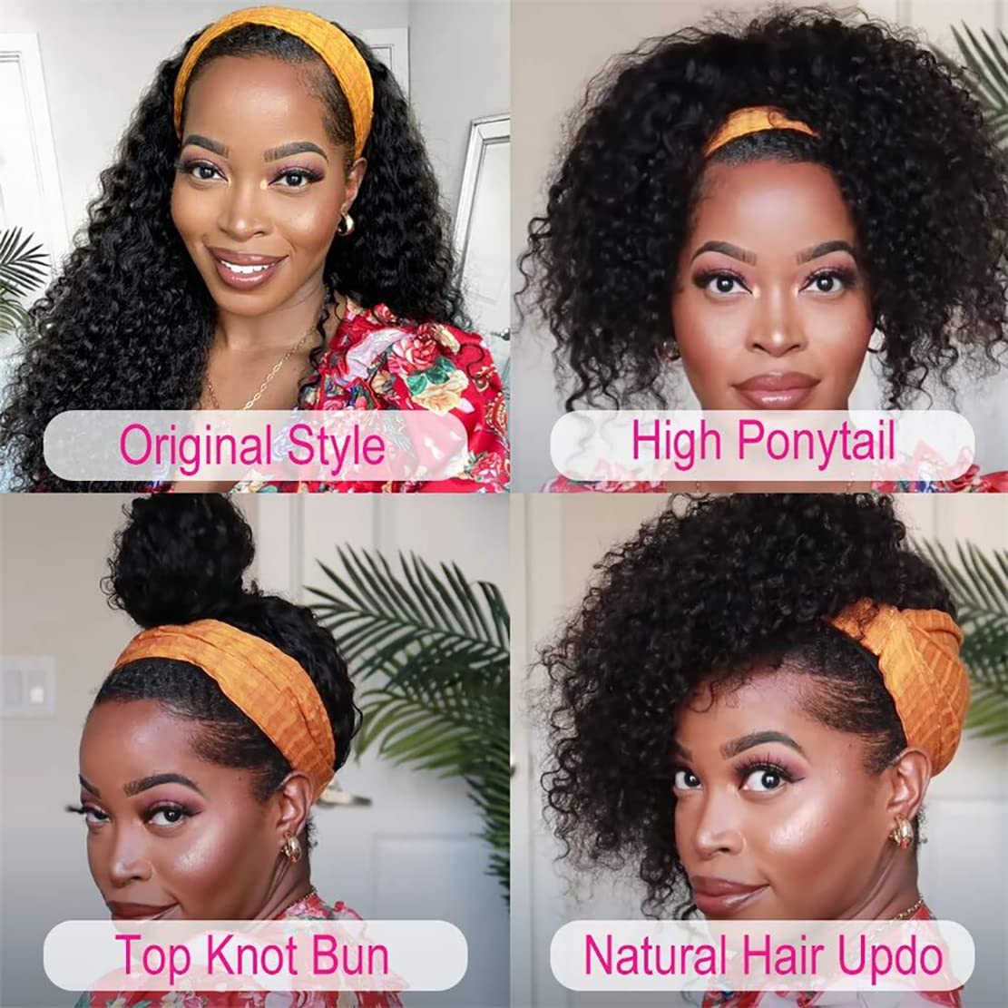 Minice Curly Headband Wig Human Hair None Lace Front Wig Machine Made Wigs Glueless Water Wave Headband Wigs