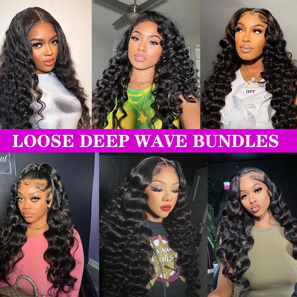 Loose Deep Wave Human Hair 3 Bundles Natural Black Color 100% Unprocessed Brazilian Virgin Hair