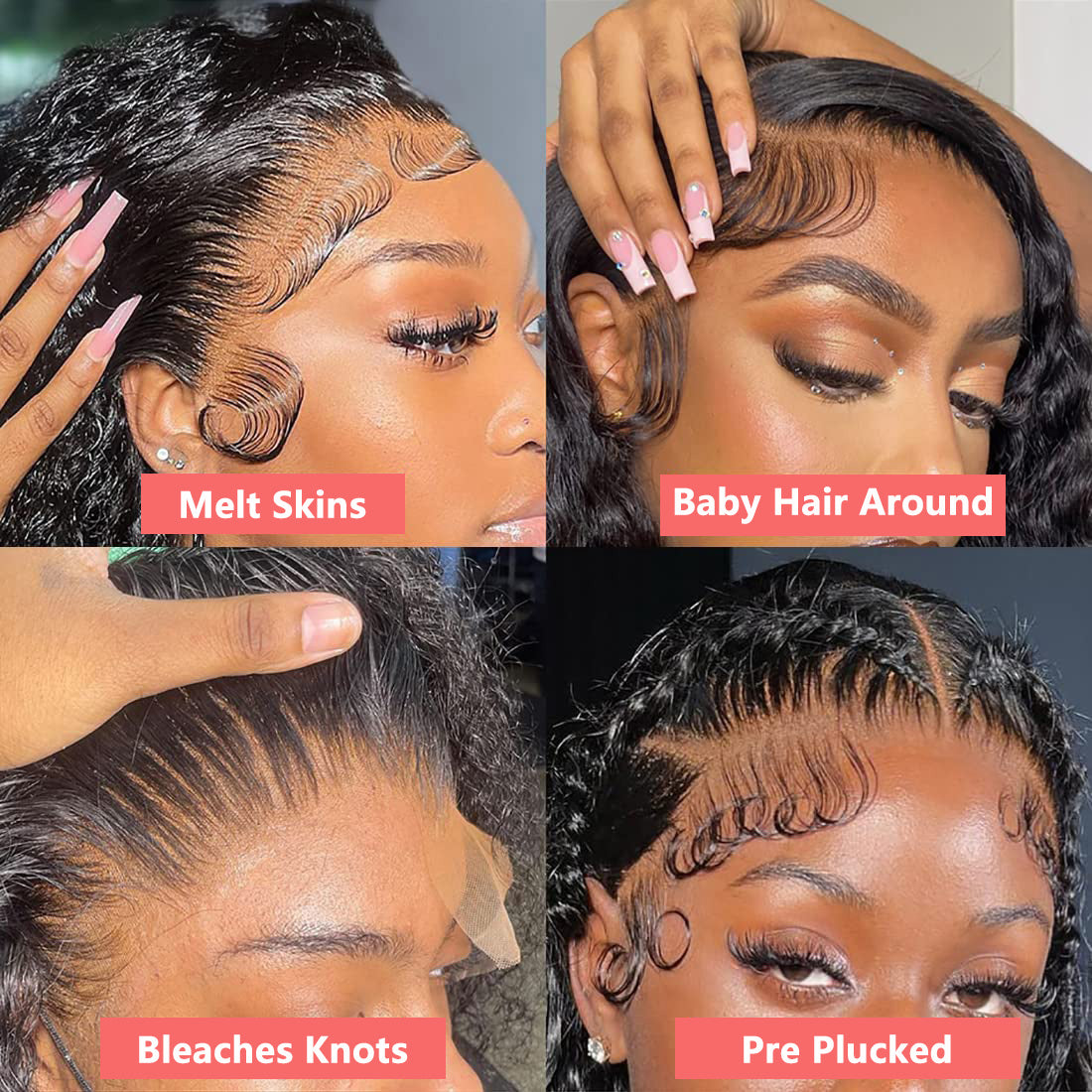 Minice 13x6 Lace Front Wigs Deep Wave Natural Black Human Hair 180% Density HD Lace Wigs Pre Plucked