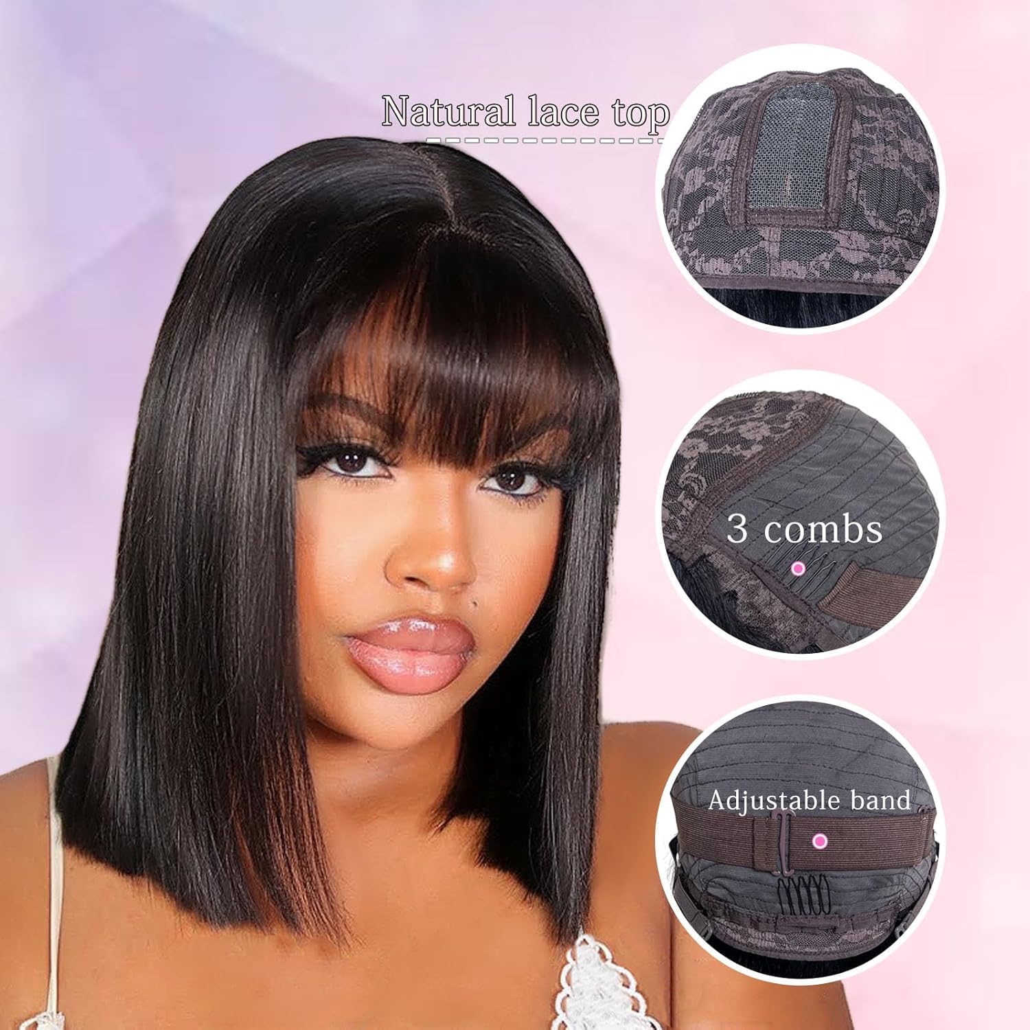 Bone Straight Bob Wig With Blunt Cut Bangs Glueless Human Hair Wig Super Sale