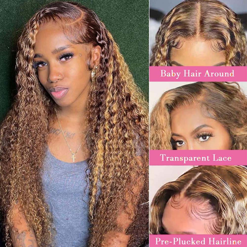Code: M100F | Minice Honey Blonde Highlight 13X4 Lace Front Wigs Water Wave Pre Plucked Human Hair Wigs Super Sale