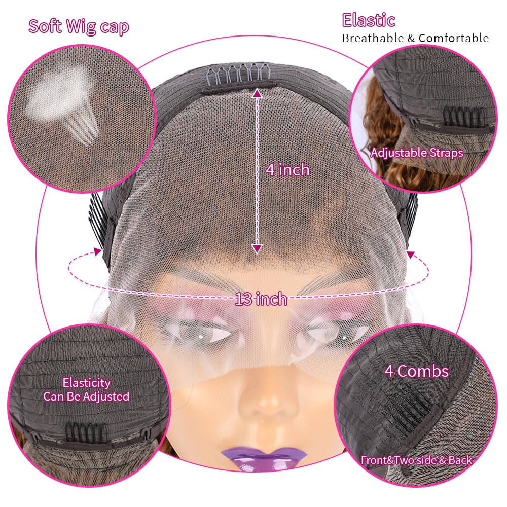 Code: M100F | Minice Honey Blonde Highlight 13X4 Lace Front Wigs Water Wave Pre Plucked Human Hair Wigs Super Sale