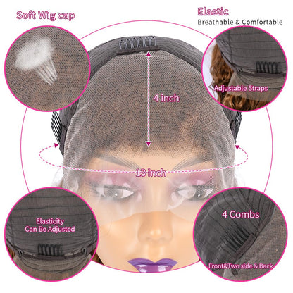 Code: M100F | Minice Honey Blonde Highlight 13X4 Lace Front Wigs Water Wave Pre Plucked Human Hair Wigs Super Sale