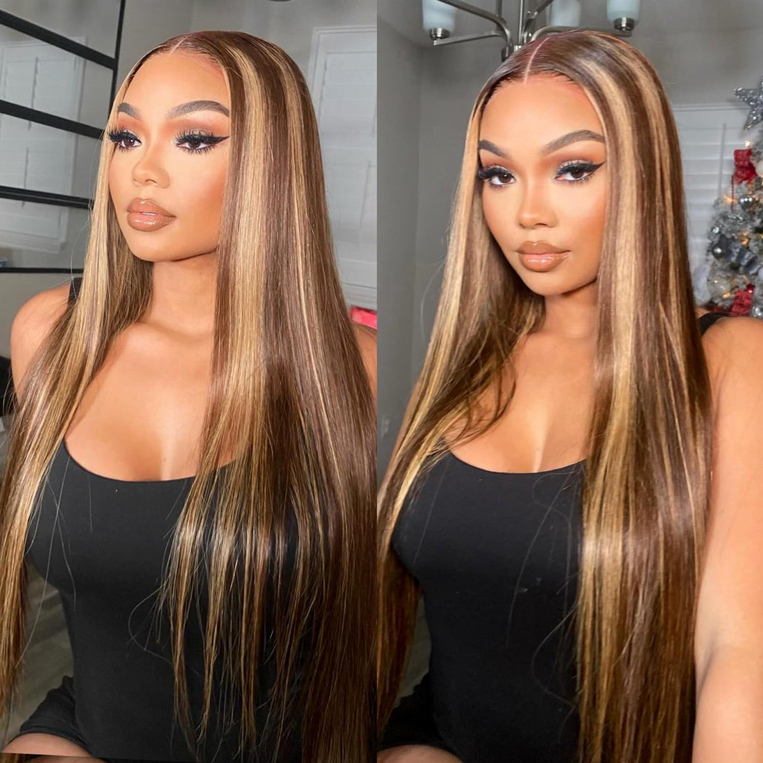 BOGO 4/27 Balayage Honey Blonde Highlight Straight Glueless Wig 4X6 Pre Cut HD Lace Human Hair