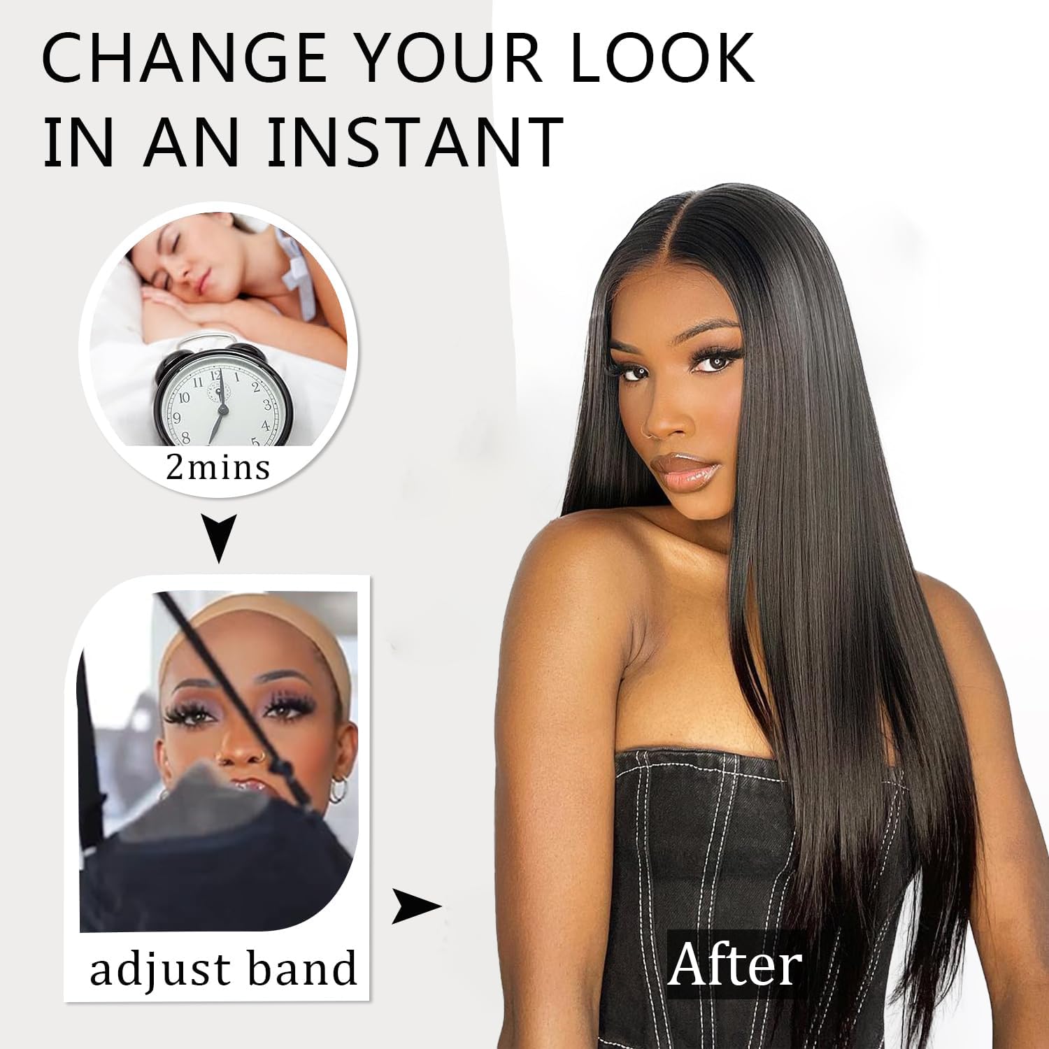Wear and Go Glueless Silky Straight Wig Human Hair 6X6 Pre Cut Lace Wigs with Baby Hair Pre Plucked