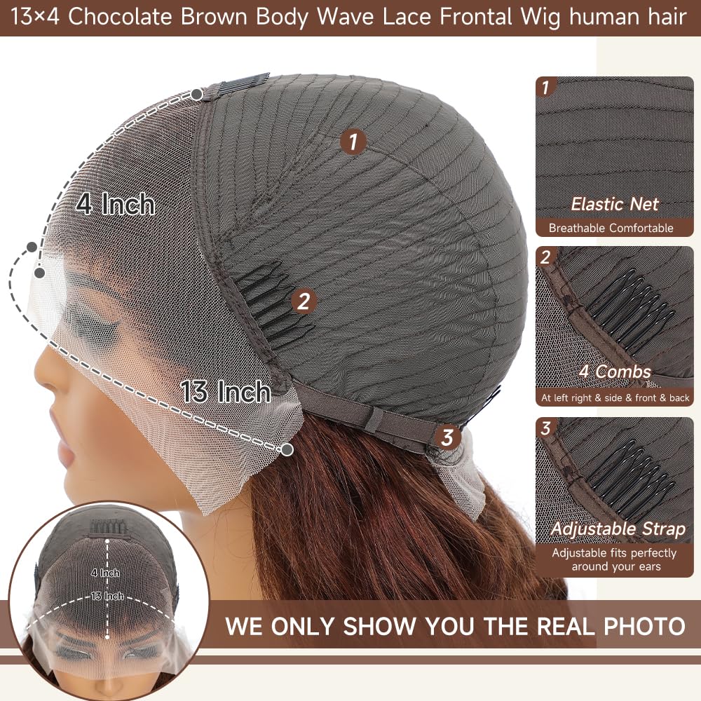 Minice Chocolate Brown Color Body Wave Wig 13x4 HD Lace Front Wig Human Hair