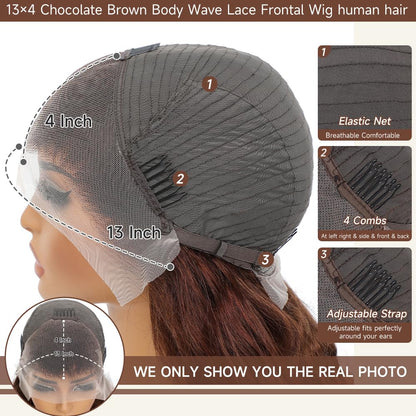 Minice Chocolate Brown Color Body Wave Wig 13x4 HD Lace Front Wig Human Hair