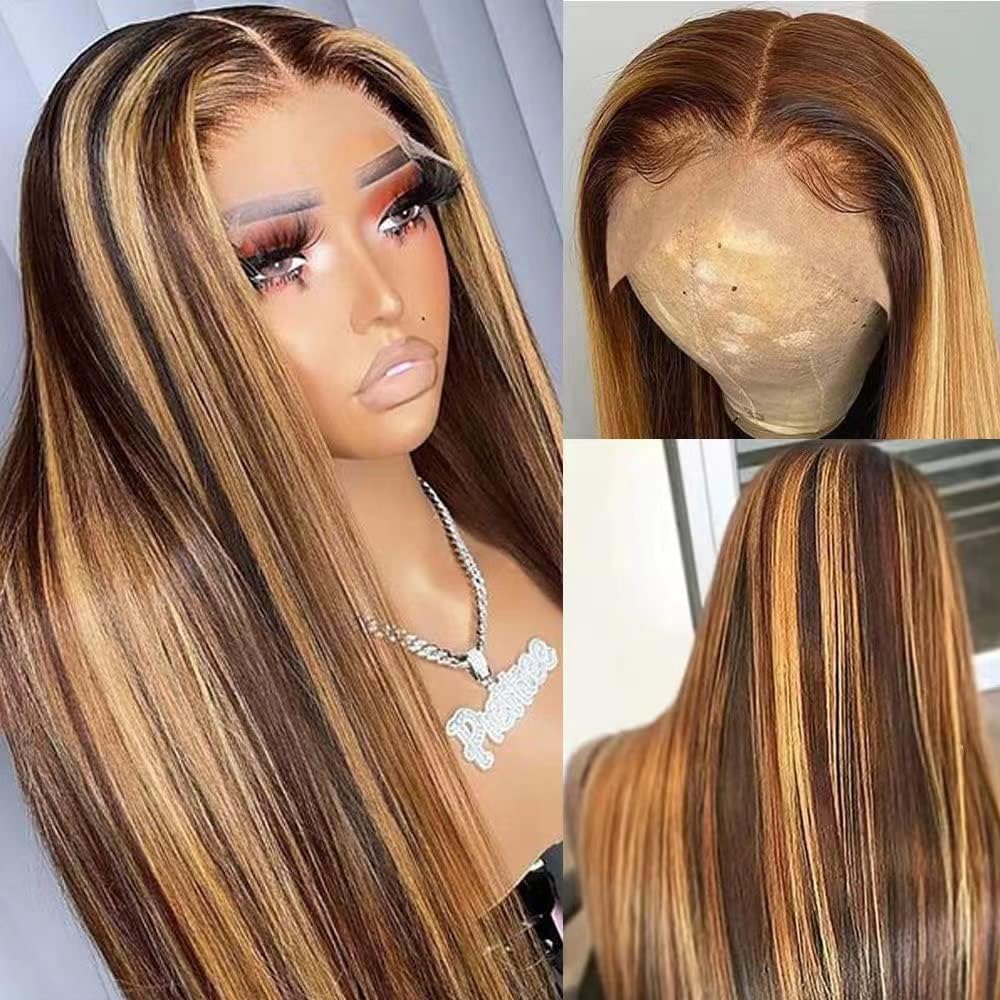 Minice 13x4 Brown and Blonde P4/27 Wig HD Lace Pre-Bleached Pre-Plucked