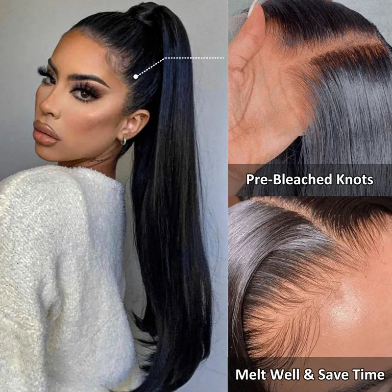 Invisible Strap Straight Hair 360 Lace Forehead Wig Bleached Knot