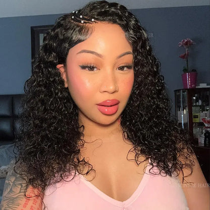 Water Wave Pre-Braiding Curved Moon Human Hair Wig 5x5/13X4 Pre Cut HD Transparent Lace Wigs