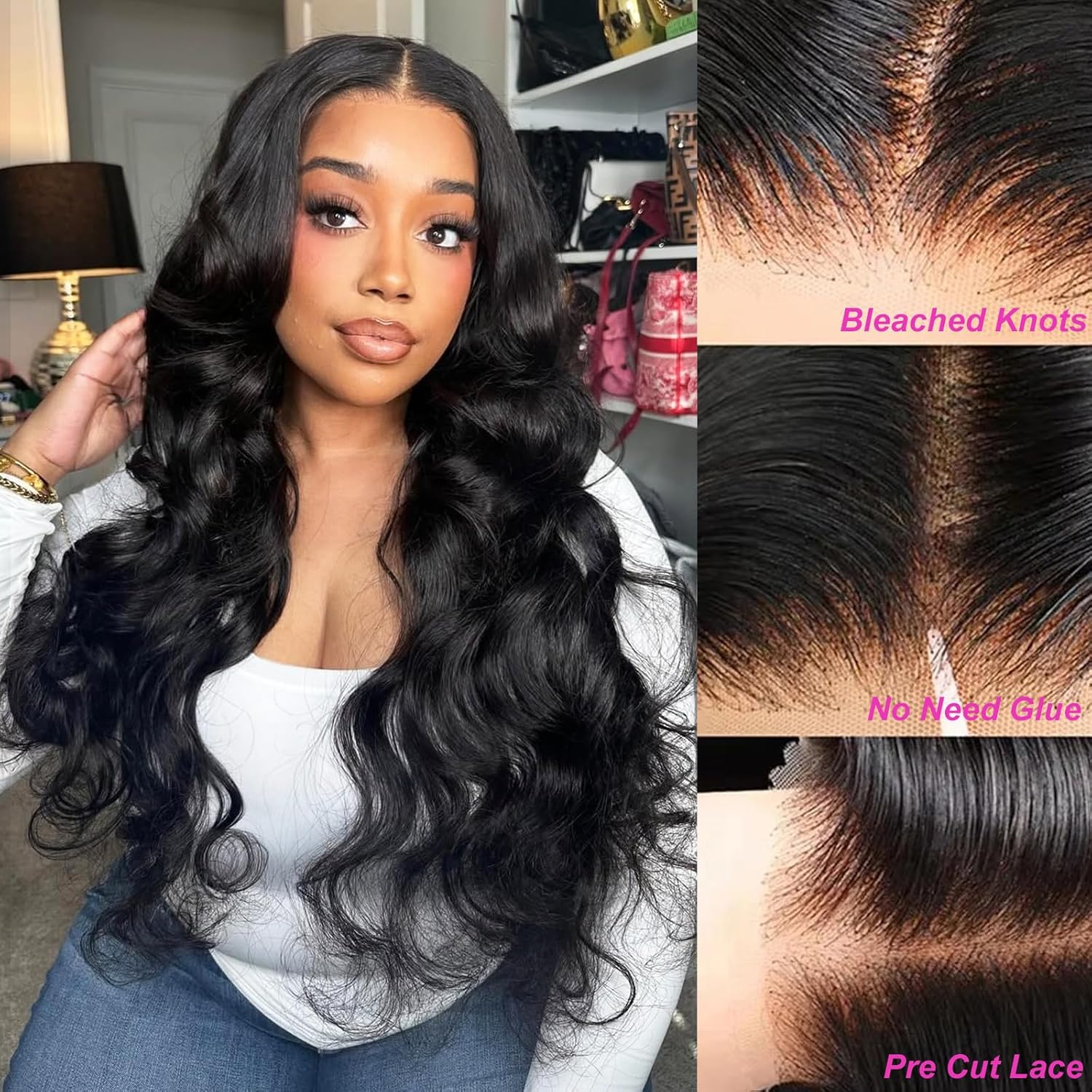 Minice Pre-Cut Lace Body Wave 6x4.6 Glueless HD Lace Wigs Body Wave Human Hair
