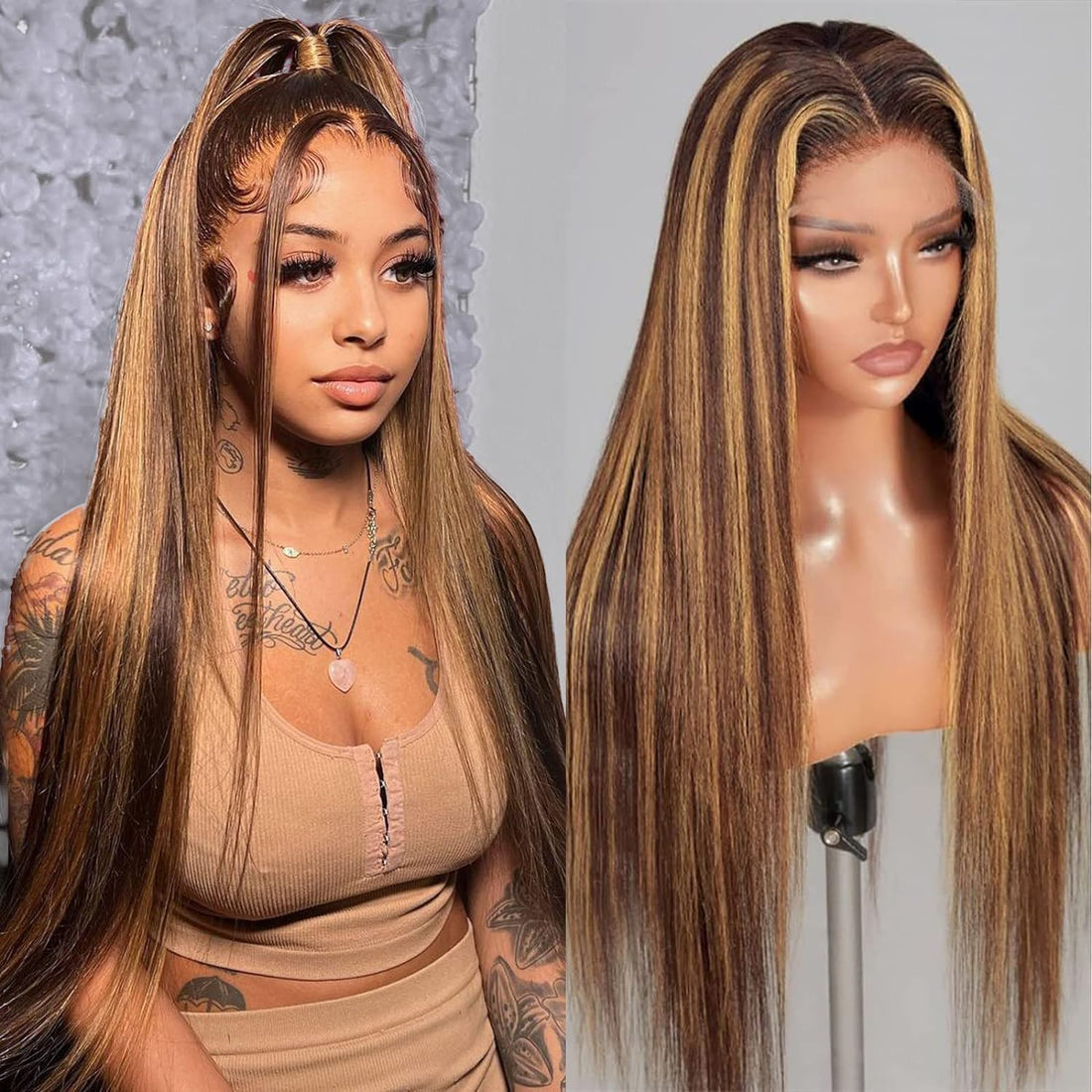 Minice 13x4 Brown and Blonde P4/27 Wig HD Lace Pre-Bleached Pre-Plucked
