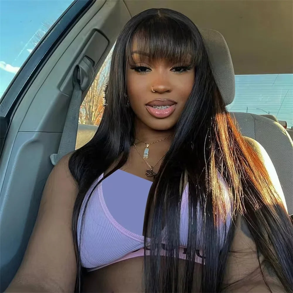 $89 for 20&quot; Straight Glueless Human Hair Wigs With Bangs Brazilian Hair Wigs 3x1 HD Lace Wigs Super Sale