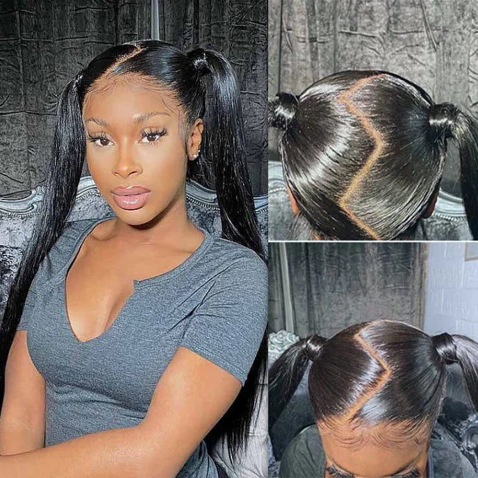 Virgin Human Hair Full Lace Wig Soft Straight Hair Full Scalp Lace Wigs 180% Density Natural Color