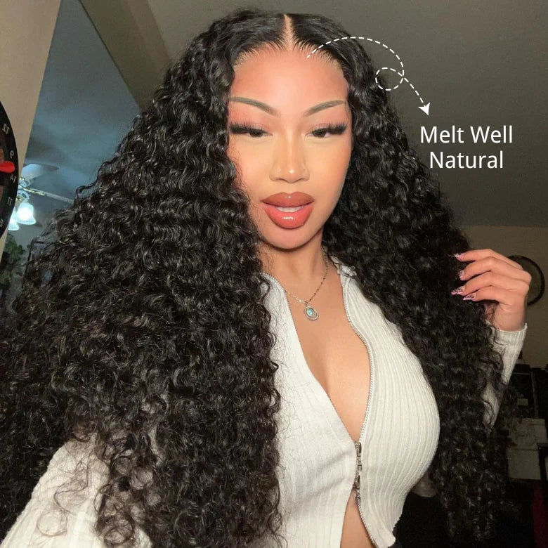 Minice 13x6 Lace Front Wigs Deep Wave Natural Black Human Hair 180% Density HD Lace Wigs Pre Plucked
