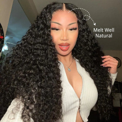 Minice 13x6 Lace Front Wigs Deep Wave Natural Black Human Hair 180% Density HD Lace Wigs Pre Plucked