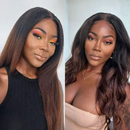 Ombre Black Brown Invisi Strap 360 Lace Frontal Glueless Bleach Knots Human Hair Wig