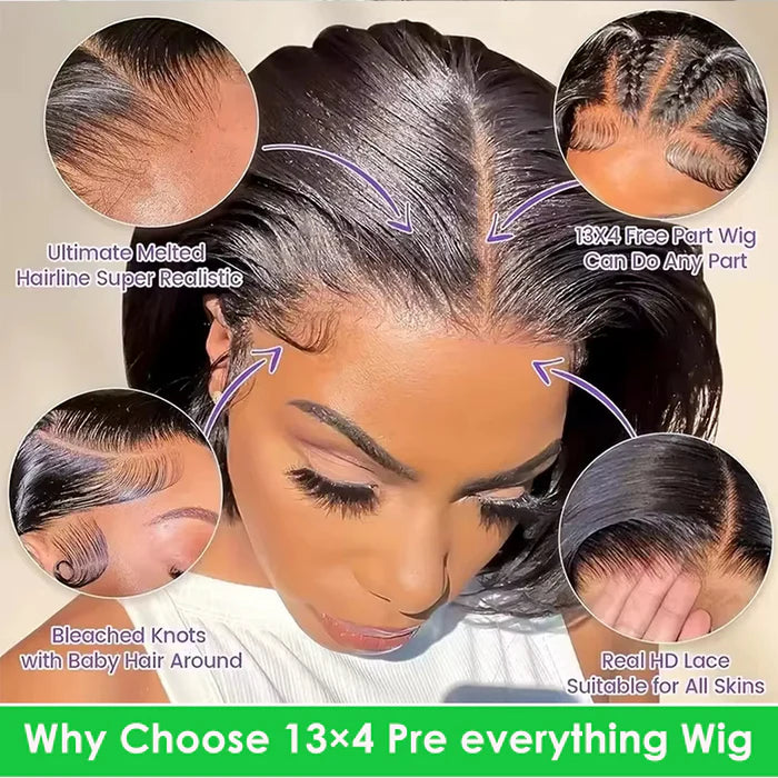 Minice Put On and Go Glueless Bob Wig 13x4 Pre Everything/ 7×5 Bleached Knots Pre-Cut Lace Wig Human Hair
