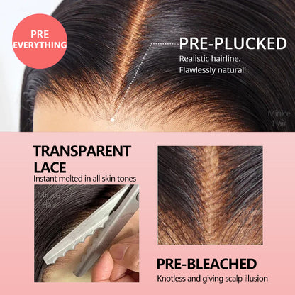 Minice 13x4 Lace Front Raw Indian Glueless Wig Natural Wave 300% Density Human Hair Wigs Pre Plucked