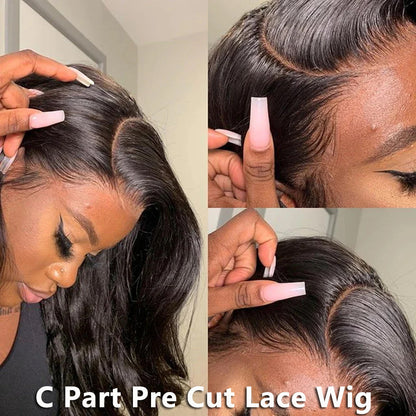 Minice Wear &amp; Go Glueless Bone Straight Pre-cut Lace Wig Middle/Side C Part Human Hair Wig 180% Density