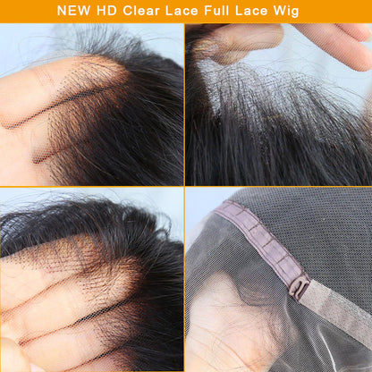 Virgin Human Hair Full Lace Wig Soft Straight Hair Full Scalp Lace Wigs 180% Density Natural Color