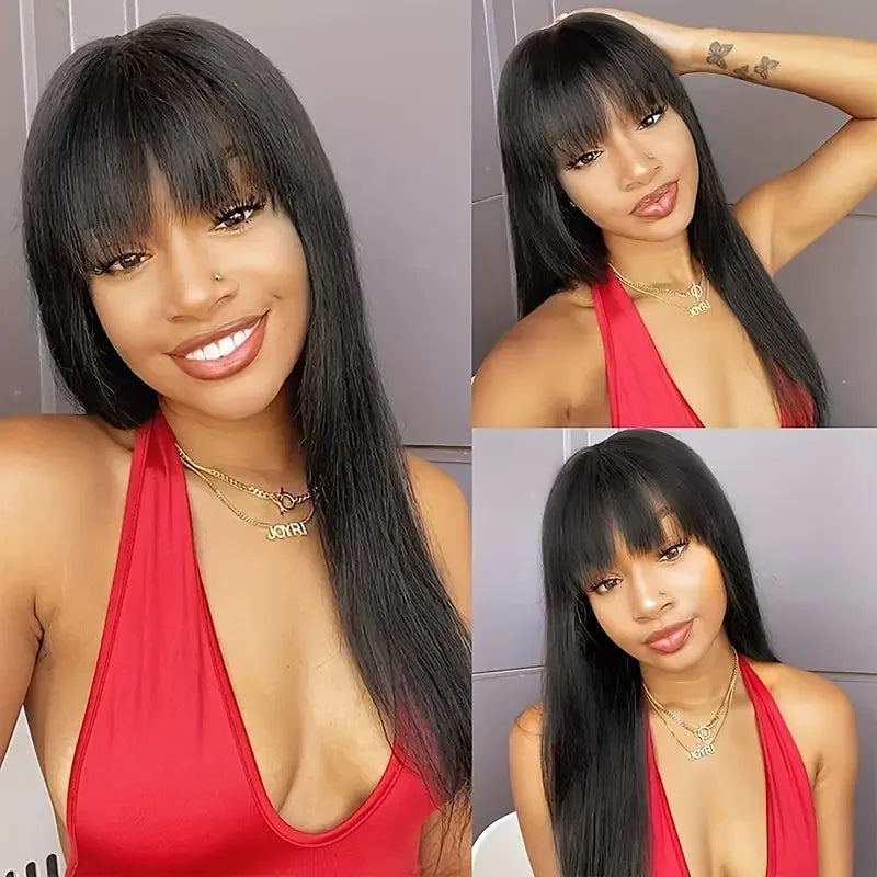 $89 for 20&quot; Straight Glueless Human Hair Wigs With Bangs Brazilian Hair Wigs 3x1 HD Lace Wigs Super Sale