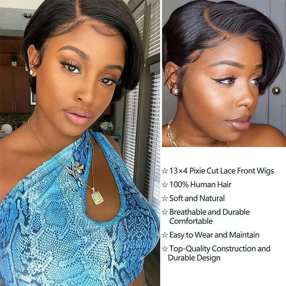 Pixie Cut 13x4 Transparent Lace Front Wigs Human Hair Wig For Women Short Straight Wig Super Sale