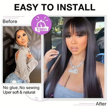 $89 for 20&quot; Straight Glueless Human Hair Wigs With Bangs Brazilian Hair Wigs 3x1 HD Lace Wigs Super Sale