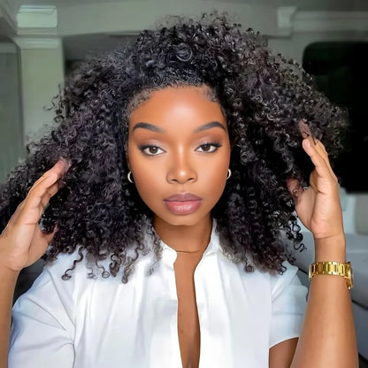 3 In 1 Half Wig Afro Kinky Curl Wear &amp; Go Drawsting Wig No Glue Need Flip Over Half Wig Seamless Clip In
