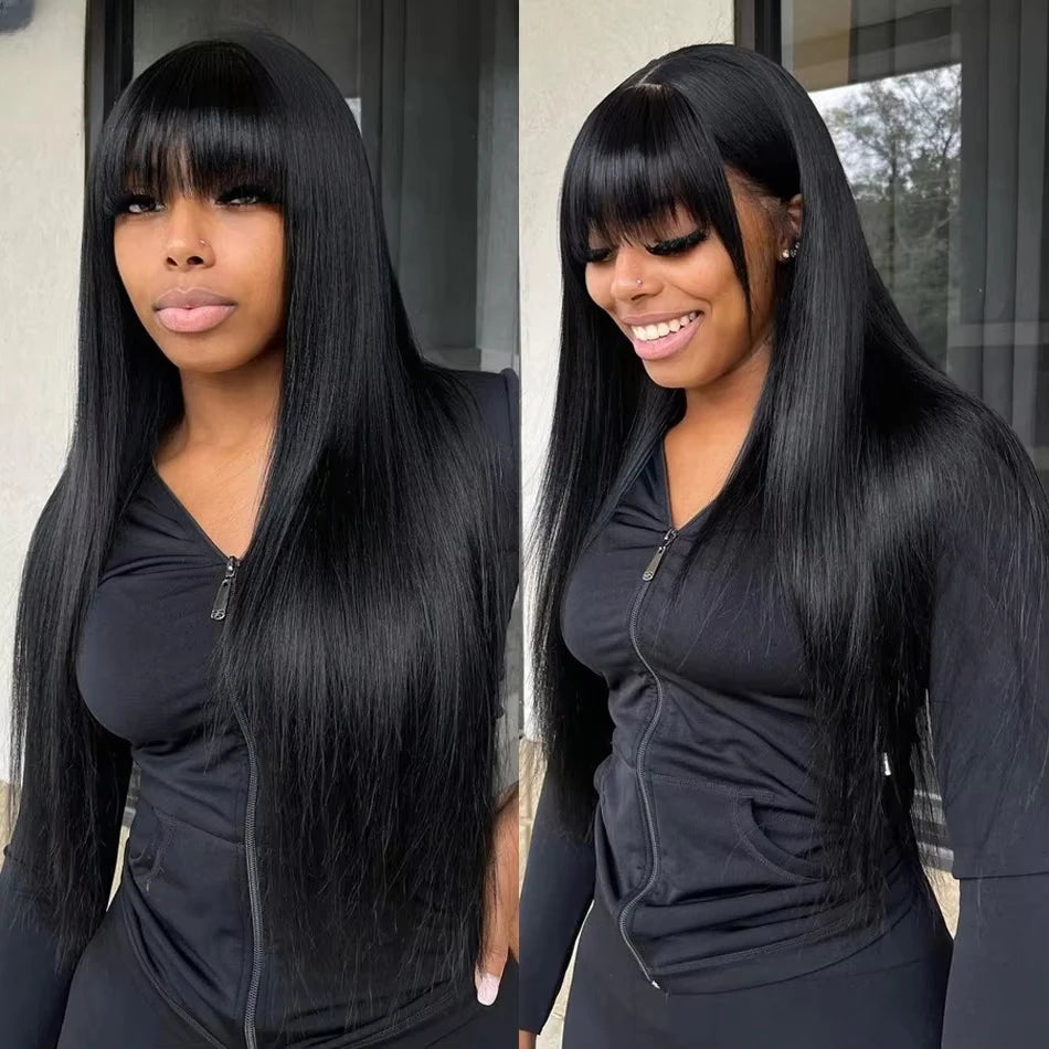 $89 for 20&quot; Straight Glueless Human Hair Wigs With Bangs Brazilian Hair Wigs 3x1 HD Lace Wigs Super Sale