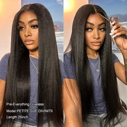 Flash Sale Yaki Straight Put On and Go Glueless Wig 6x4.5/13x4 Bye Bye Knots Pre-Cut Lace Light Kinky Straight