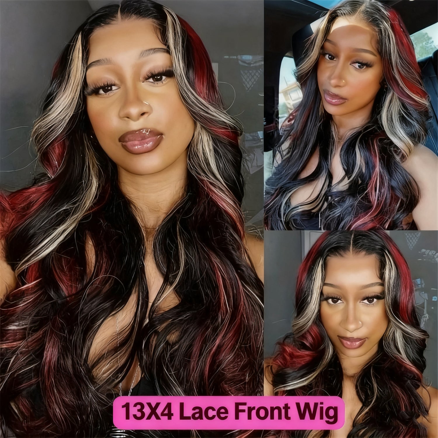 Red Blonde Highlights 13x4 Lace Front Wigs Human Hair Pre Plucked