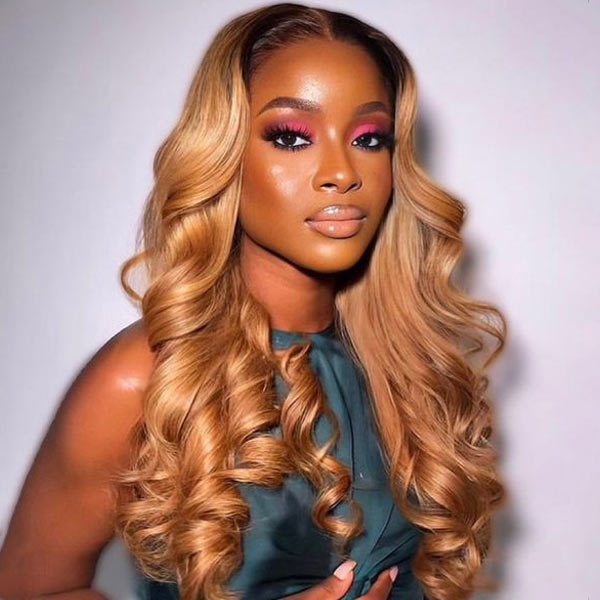 Minice Hair 1B/27 OMBRE Invisible Strap 360 Drawstring 100% human hair Lace wig Bleached Knot