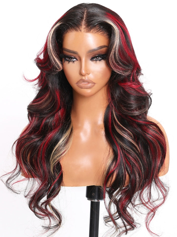 Red Blonde Highlights 13x4 Lace Wigs Human Hair