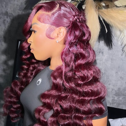 Burgundy 99J Loose Wave Wigs 13x4 Lace Front