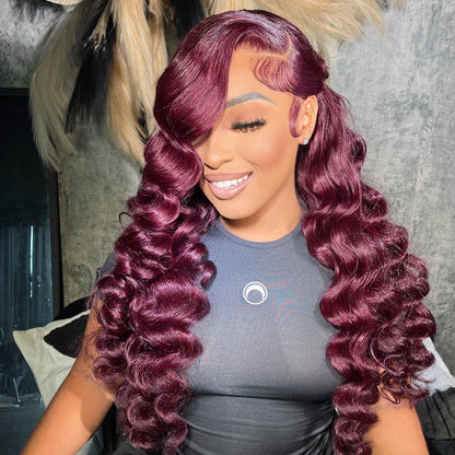 Burgundy 99J Loose Wave Wigs 13x4 Lace Front