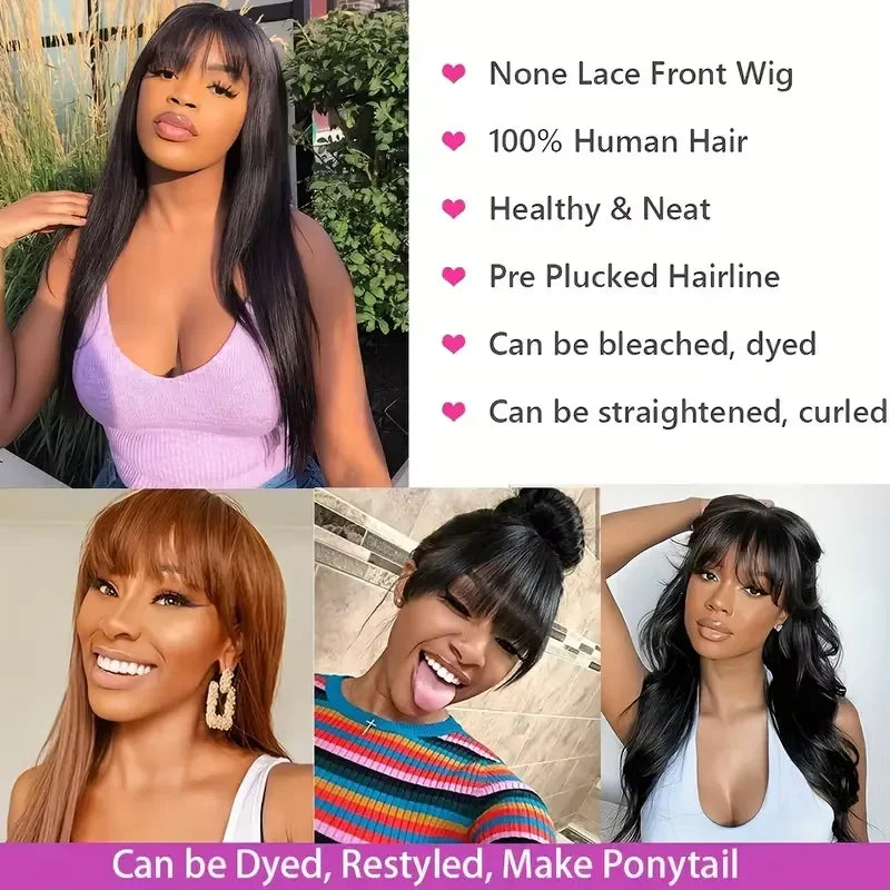 $89 for 20&quot; Straight Glueless Human Hair Wigs With Bangs Brazilian Hair Wigs 3x1 HD Lace Wigs Super Sale
