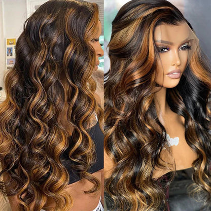 Brown Highlight Skin 13x4 Body Wave Lace Front Wig Virgin Hair