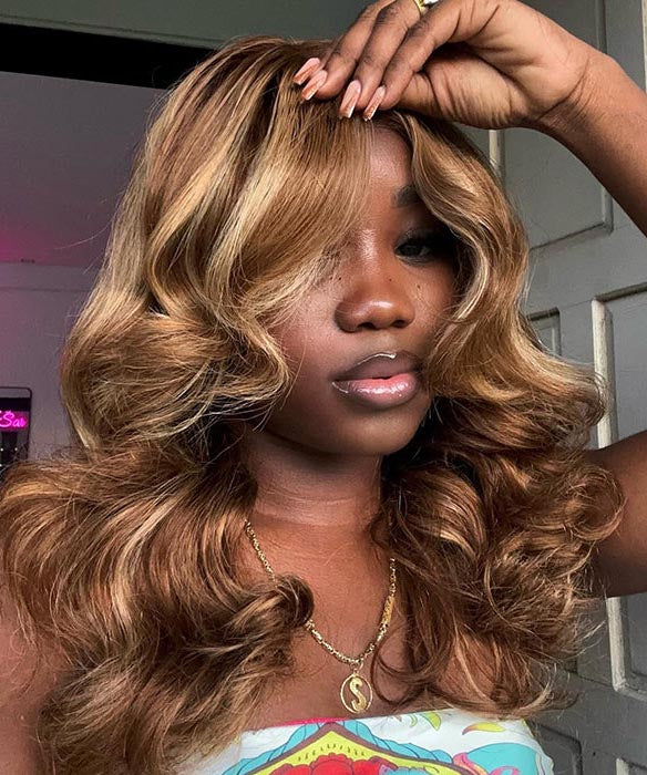 Curtain Bangs Pre-bleached HD Lace Wig Blonde Highlight Body Wave Glueless Wigs