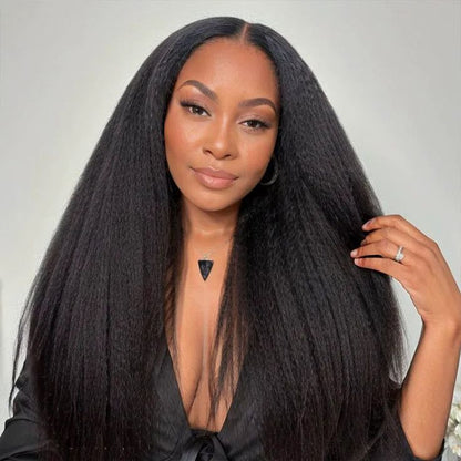Ready To Go Glueless V Part Wig Yaki Straight 100% Virgin Human Hair With Drawstring Upgrade u part Wig