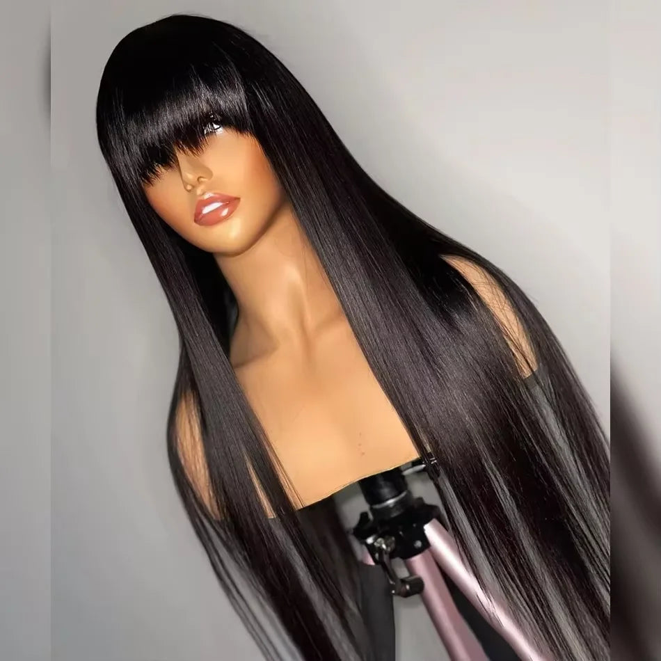 $89 for 20&quot; Straight Glueless Human Hair Wigs With Bangs Brazilian Hair Wigs 3x1 HD Lace Wigs Super Sale