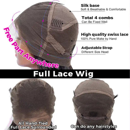 Virgin Human Hair Full Lace Wig Soft Straight Hair Full Scalp Lace Wigs 180% Density Natural Color