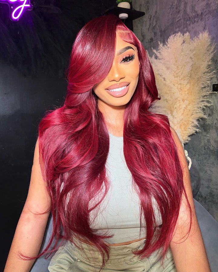 Minice Burgundy 99J Body Wave 13x4 HD Lace Front Wigs Human Hair