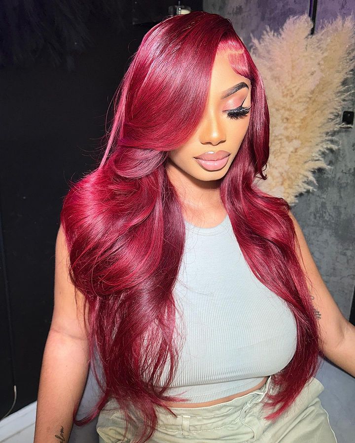 Minice Burgundy 99J Body Wave 13x4 HD Lace Front Wigs Human Hair