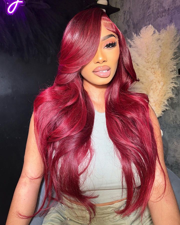 Minice Burgundy 99J Body Wave 13x4 HD Lace Front Wigs Human Hair